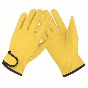 PAKNADA Sheepskin Velcro Leather Gloves Yellow Wrist Strip Durable Cut Resistant